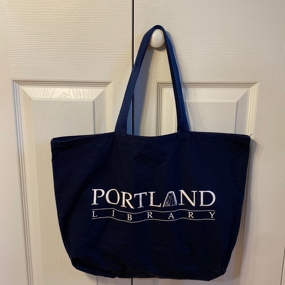 Portland Library Navy Blue Canvas Tote Bag - Picture 1 of 8